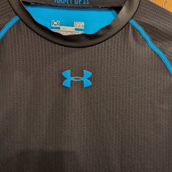 Under Armour Black and Turquoise "Army of 11" Compression Heat Gear Shirt- Large - Picture 2 of 4
